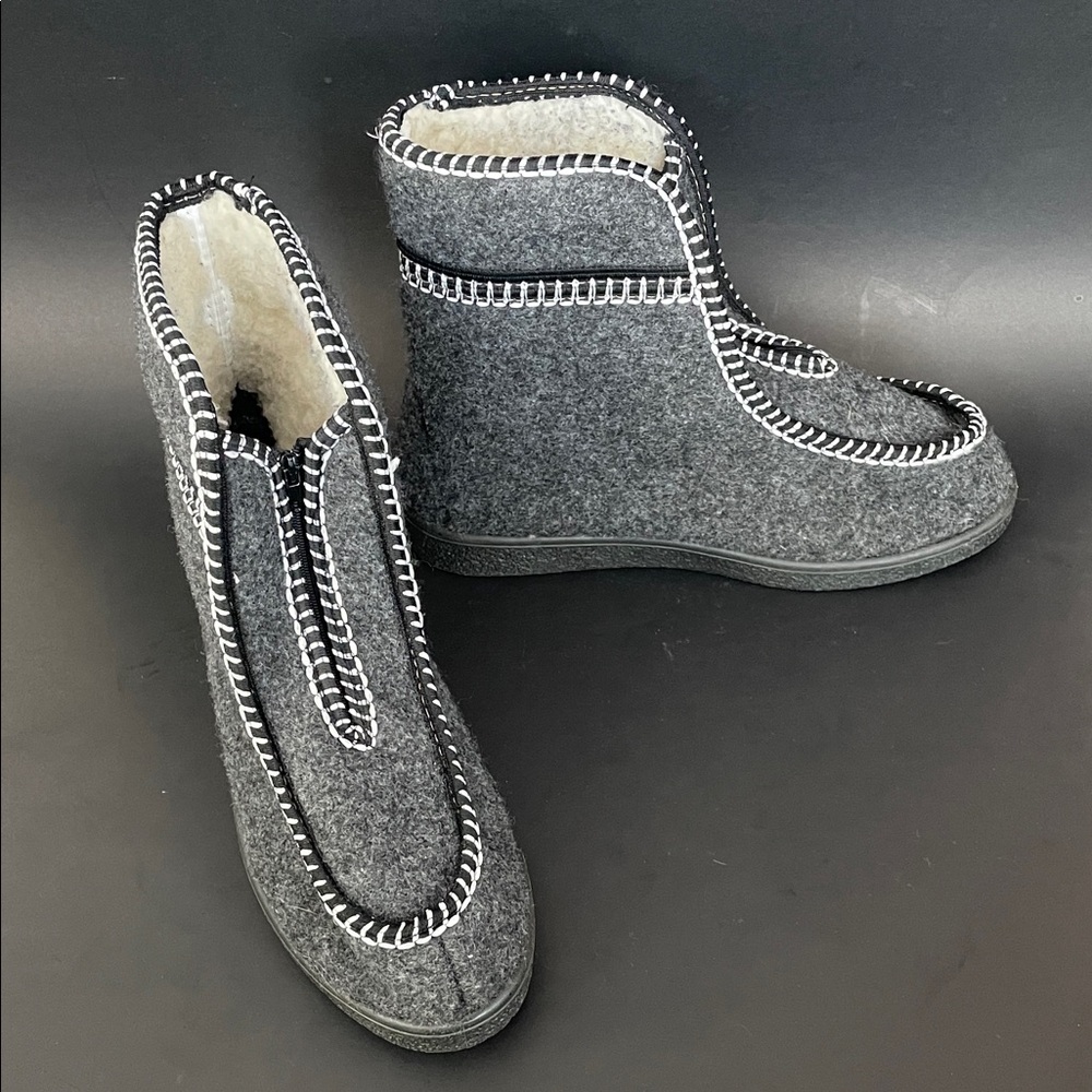 Men’s Felted Wool & Natural Sheep’s Wool Rubber Sole Cottage Cozy Slipper Boots